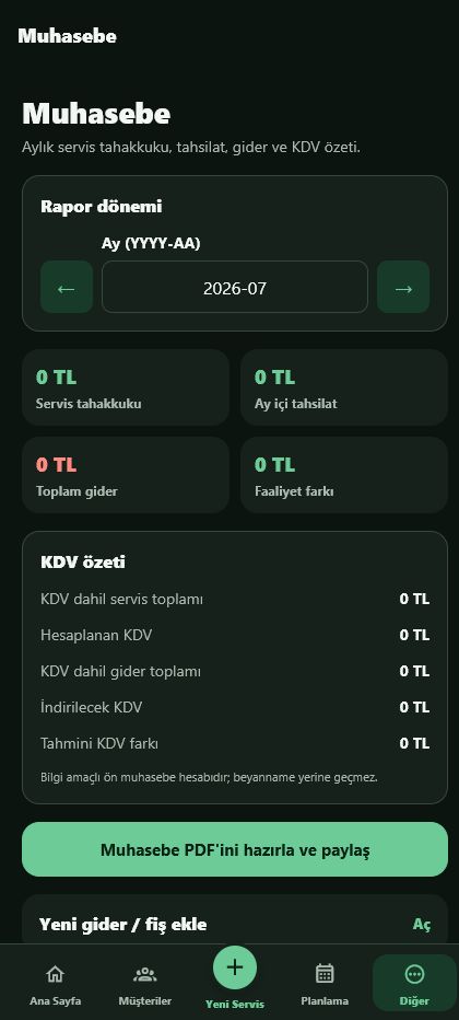 Garajiva mobil uygulaması muhasebe ve KDV ekranı